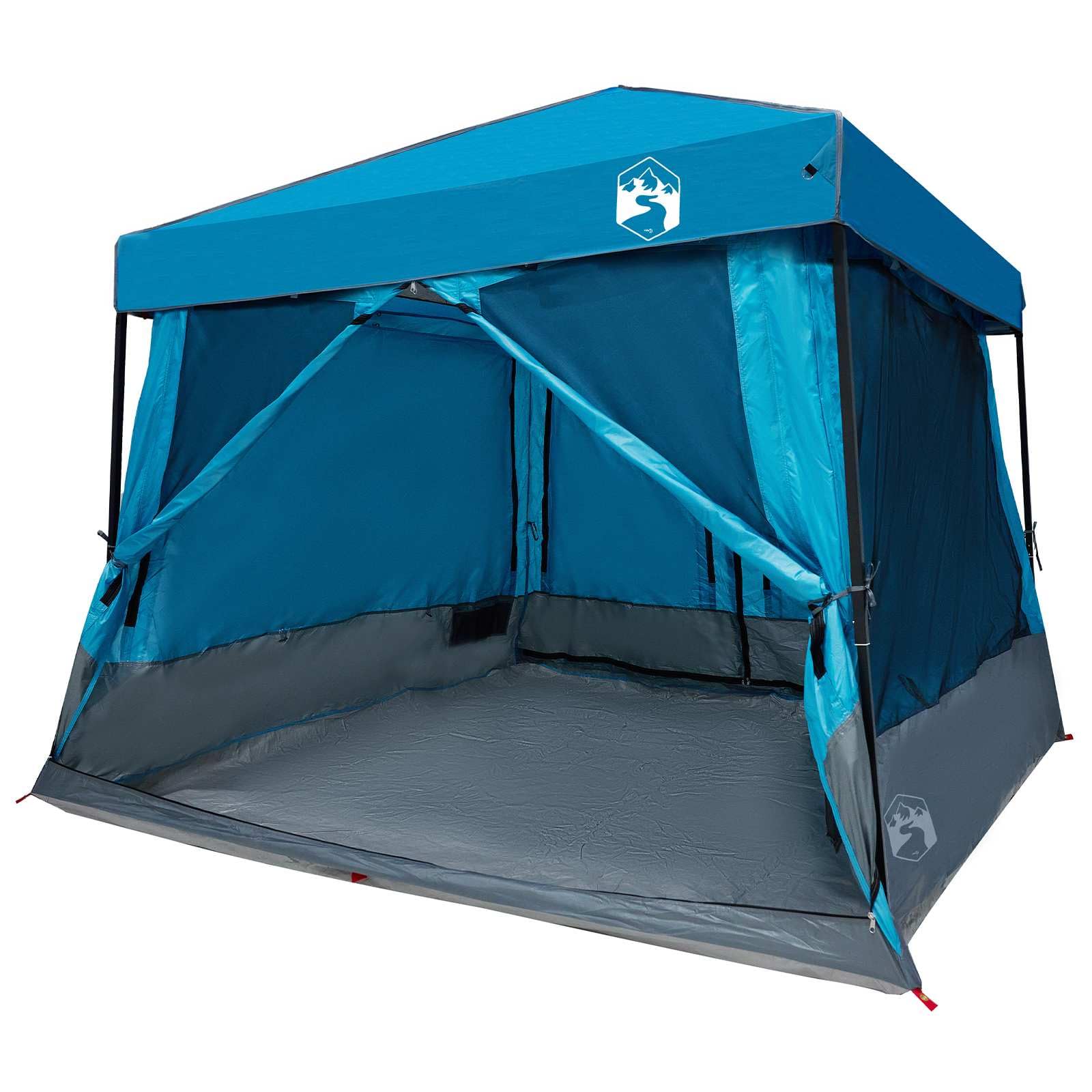 Campingzelt-Set 2-teilig mit Vordach, Blau, Taffeta und Stoff, Großes Outdoor-Zelt für Garten und Terrasse, Maße 463 x 280 x 251 cm, Stabiles Freizeitzelt