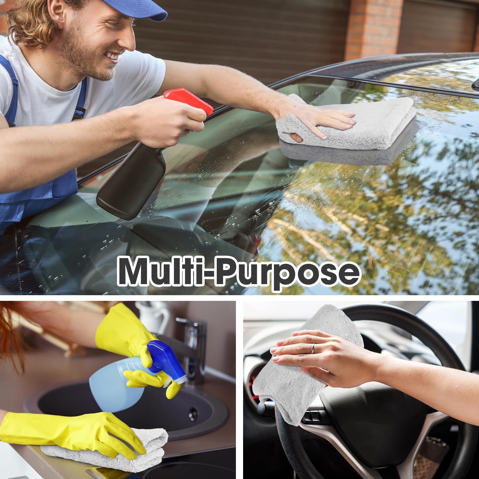 Shimeyao 30 Pcs 16 x 16 Inch Edgeless Microfiber Plush Towels for Cars Detailing Drying Wash Polishing Absorbent — view 6