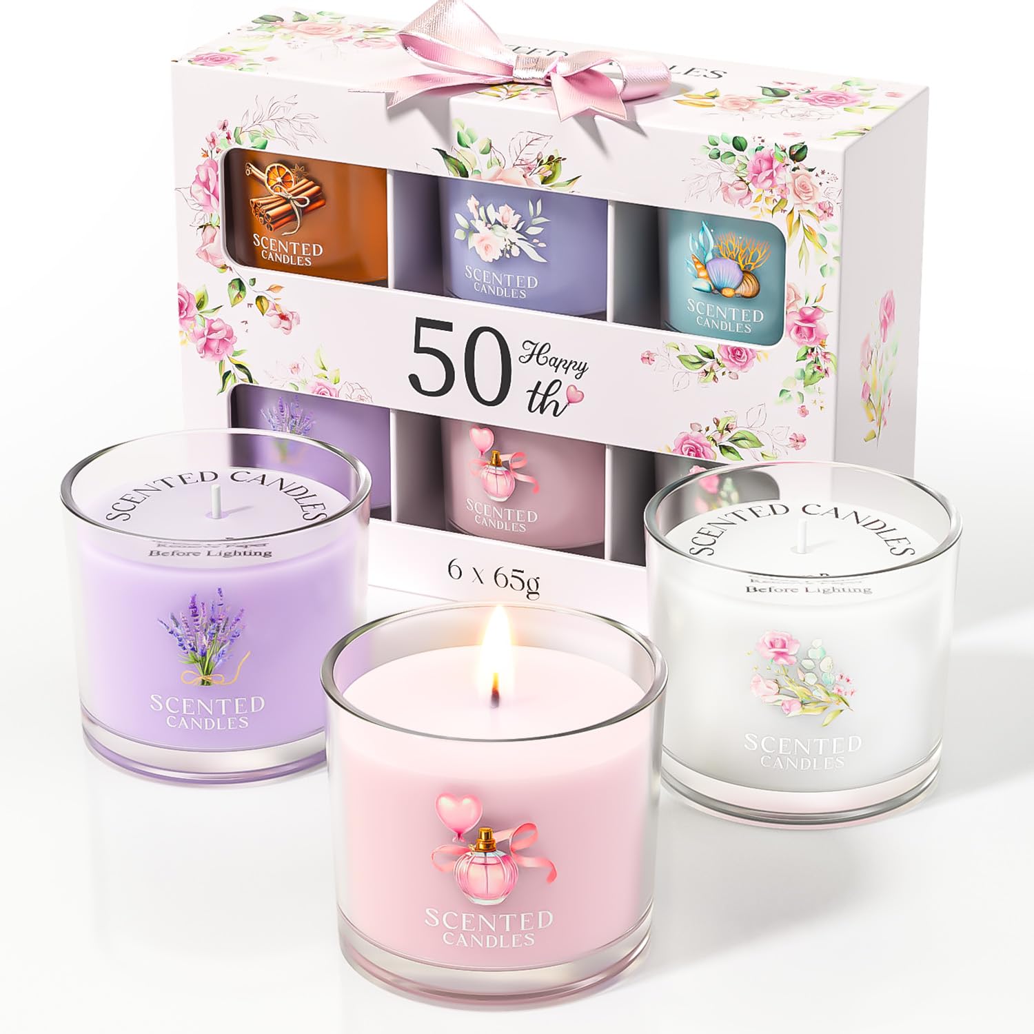 CHILLFLAME 50th Birthday Gifts for Women, Birthday Candle Gift Set for Her, 6 Scented Votive Candles, Candles Gifts for Women/Men (6 Color, 14 oz)
