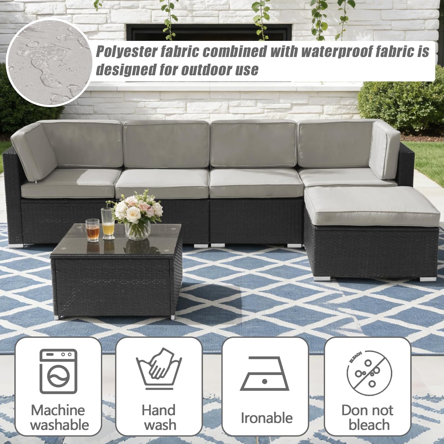11 Pcs Outdoor Patio Cushion Cover Replacement, Waterproof Patio Cushion Covers, Outdoor Furniture Cushion Covers Set for 6 Seat Wicker Rattan Sofa (Gray)