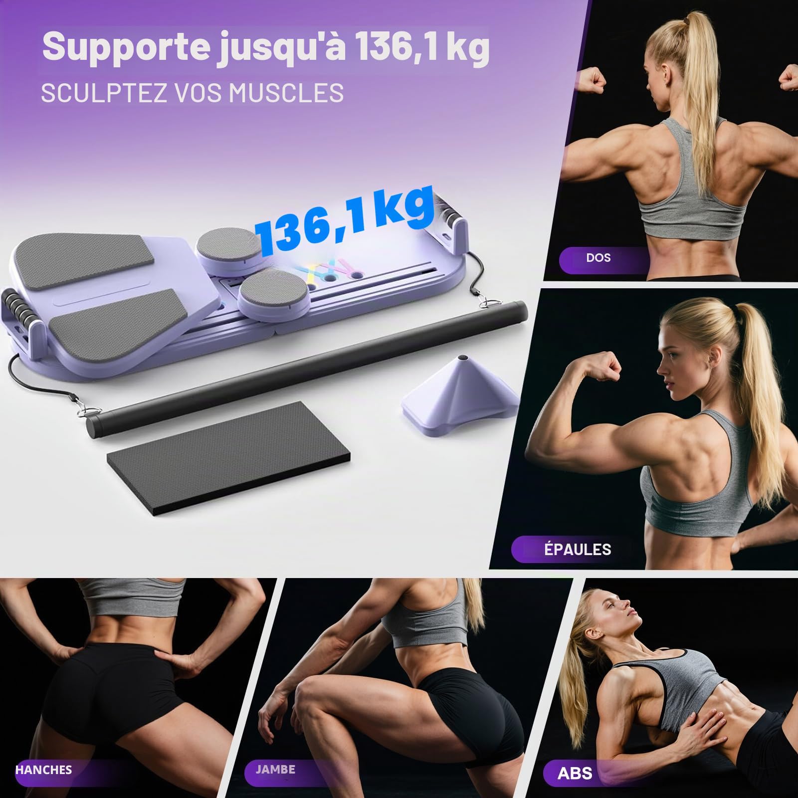 Planche de Pilates 2025 - Pliable - Appareil de rééducation pour la Maison - Multifonction - Entraîneur Abdominal - Rebond Automatique - Équipement d'entraînement à la Maison