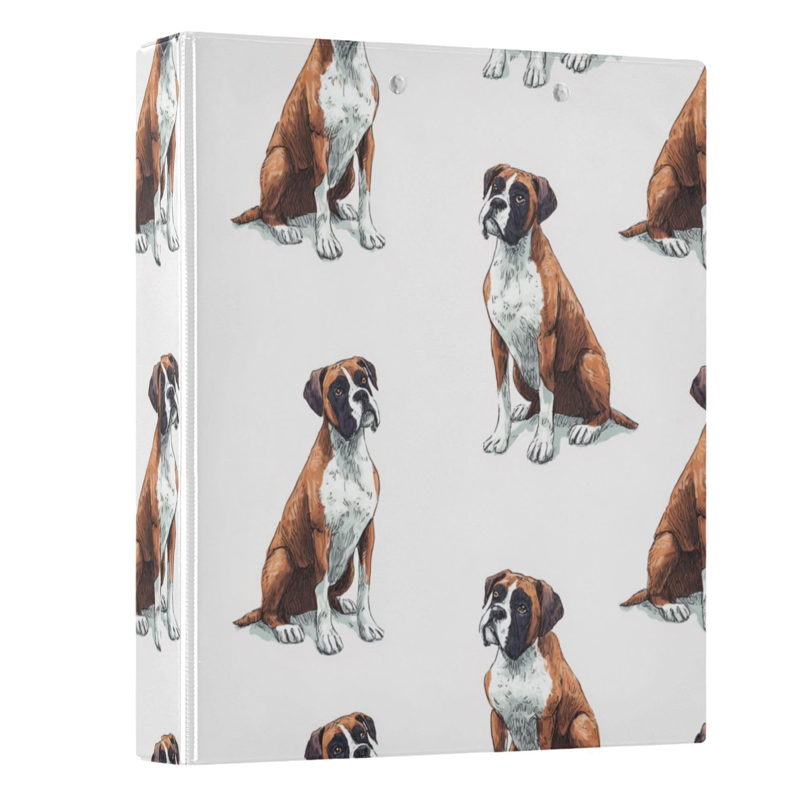 Kcldeci Hardcover 3-Ringbuch für Papier in Briefgröße, lustiger Boxer-Hund, 3,8 cm, runde Ringe, Ordner-Organizer für Schule/Büro, 2 Stück