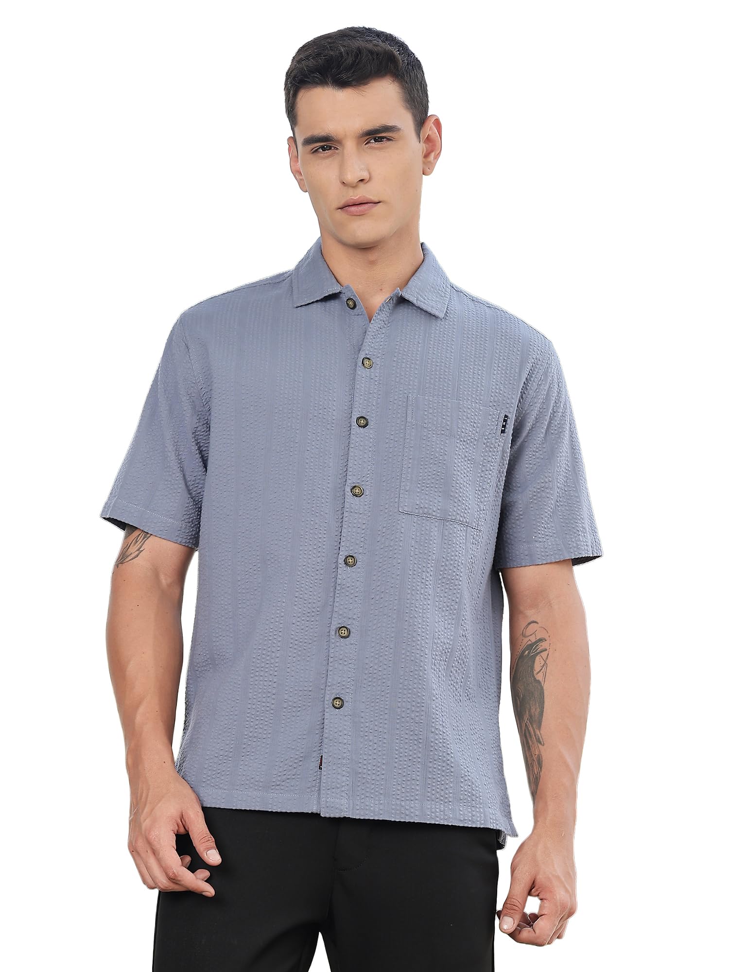 thomas scott Men's | Premium | Plus Size | Regular Fit | Short Sleeves | Spread Collar | Cotton | Seersucker | Casual Shirt-picture-29