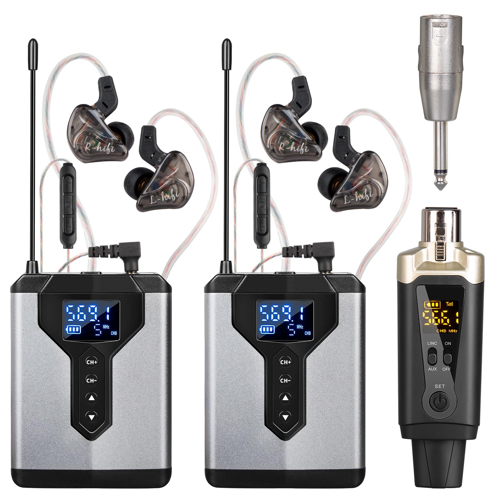 Depusheng T9-2 - Sistema de monitoreo intrauditivo inalámbrico con Clip transmisor en el Receptor, emparejamiento automático, monitoreo intrauditivo para Estudio, Guitarra, DJ, actuaciones en Directo