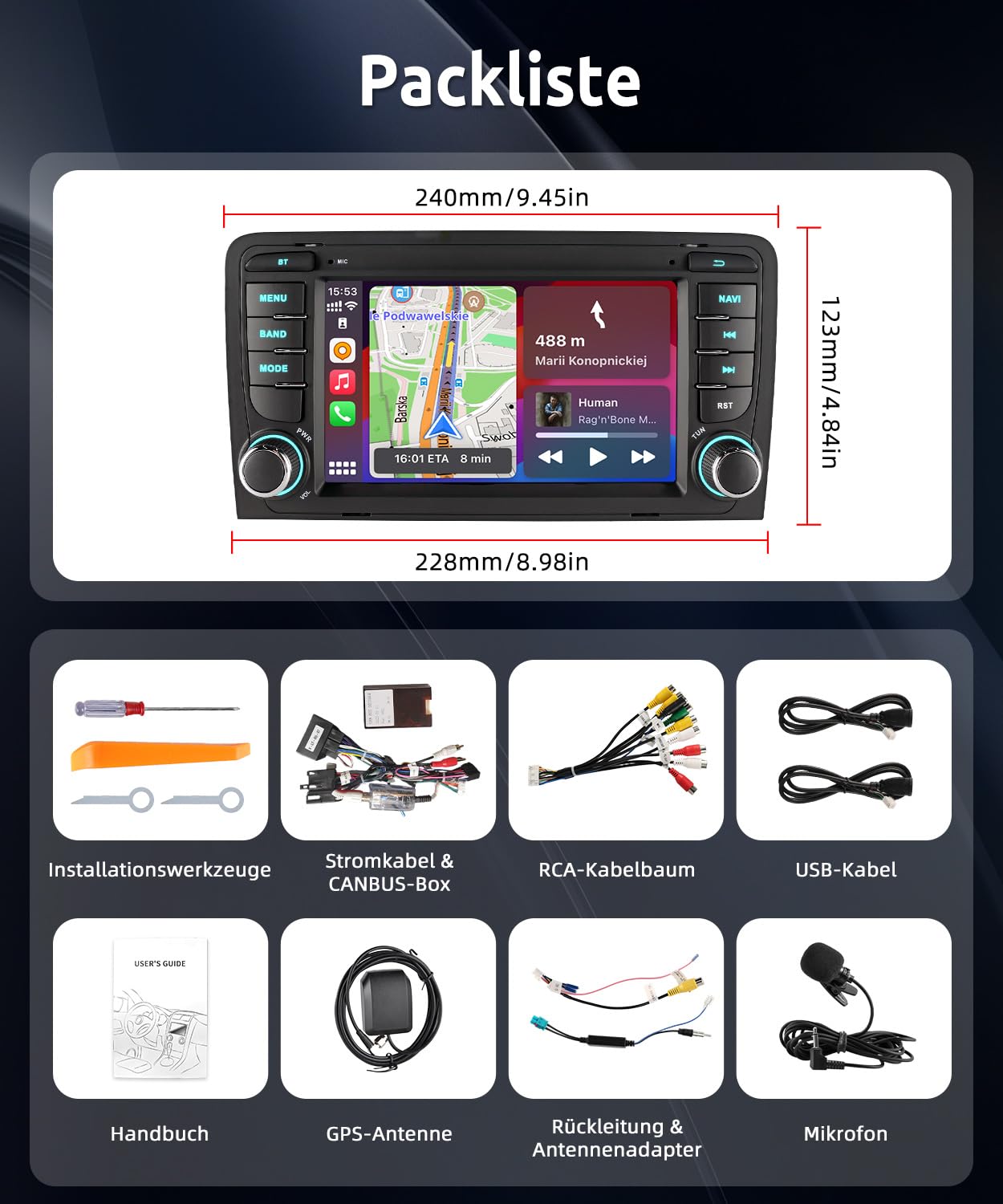 ESSGOO Autoradio für Audi A3 8P, S3 8P, RS3 8PA | 2+64GB Android 15, 7 Zoll Touchscreen, Wireless CarPlay & Android Auto, GPS/WLAN, Bluetooth 5.0, DSP