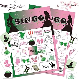 Witch Party Bingo Games, Wicked Birthday Party Favors, Halloween Decorations Toys Gifts for Kids Adults, 24 Players Bingo Cards Set Spooky Night Activities - Green Pink Themed
