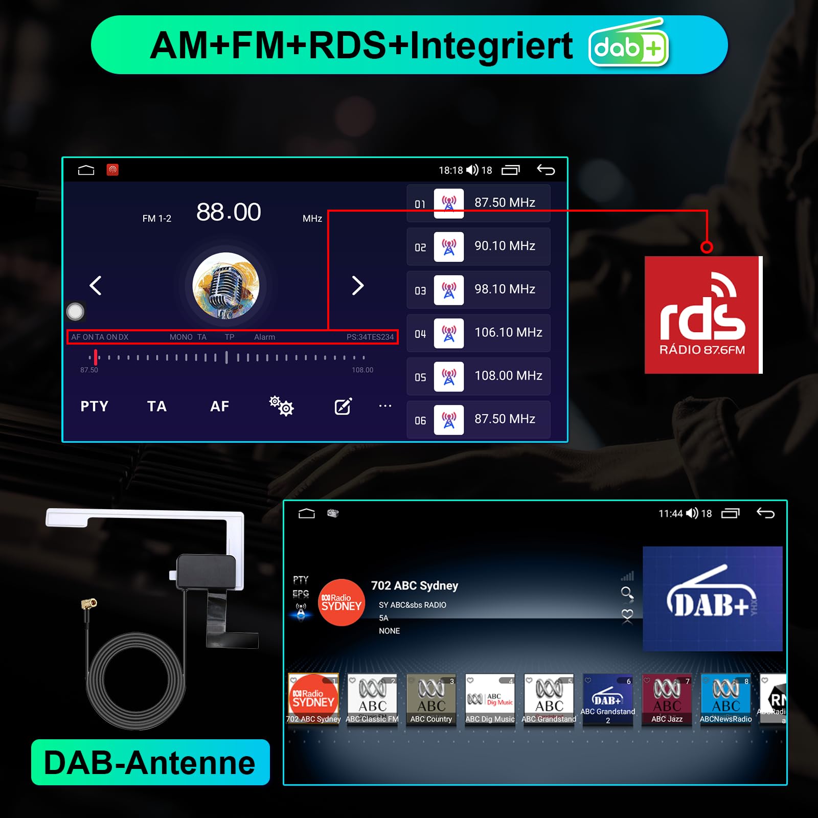 Android DAB Autoradio 1Din Wireless CarPlay Android Auto, 10.1 Zoll Bildschirm 8 Core 2G+32G Car Play Touch Display Bluetooth WiFi 4G GPS DSP AM/FM RDS Auto Radio mit Rückfahrkamera 1 din DAB+