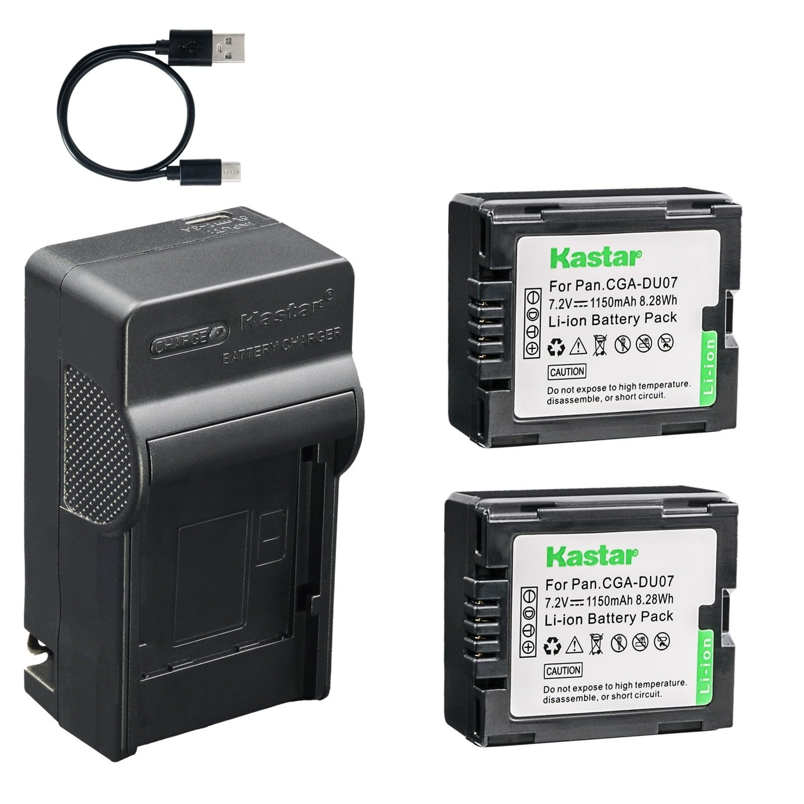 Kastar 2-Pack Battery and AC &amp; USB-C Charger, Compatible with Panasonic CGA-DU06 DU07 NV-GS35 GS50 GS80 GS150 GS180 GS300 GS400 GS500, Hitachi DZ-BP7 DZ-GX20 GX25M HS300 HS303 HS500 HS903 Camcorders