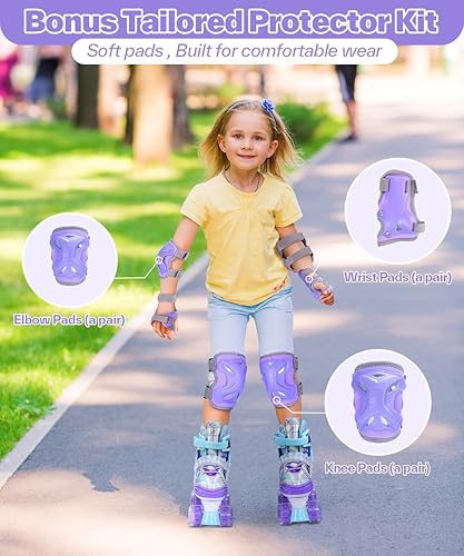 Miniatura 2 de Sportneer Kids Roller Skates, Roller Skates with Protective Gear Set, Adjustable Roller Skates with 8 Light up Wheels, for Girls Kids Youth Beginner