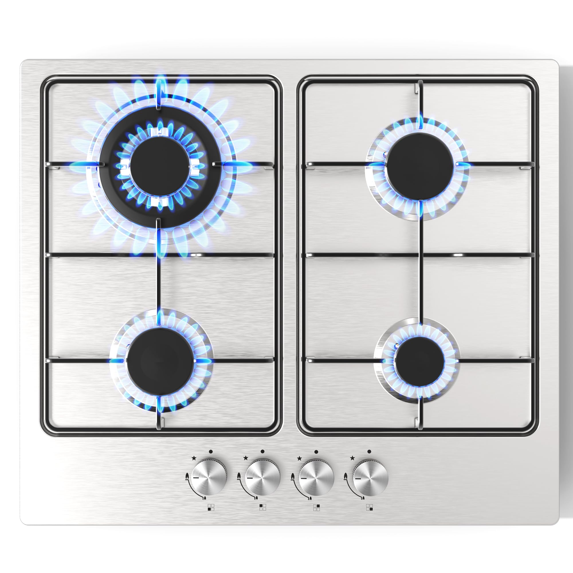 Traenvir Built-in Gas Hob, 7800W 4 Burners Stainless Steel Cooktop with Flame Failure Device, LPG/Natural Gas Convertible, 60 cm