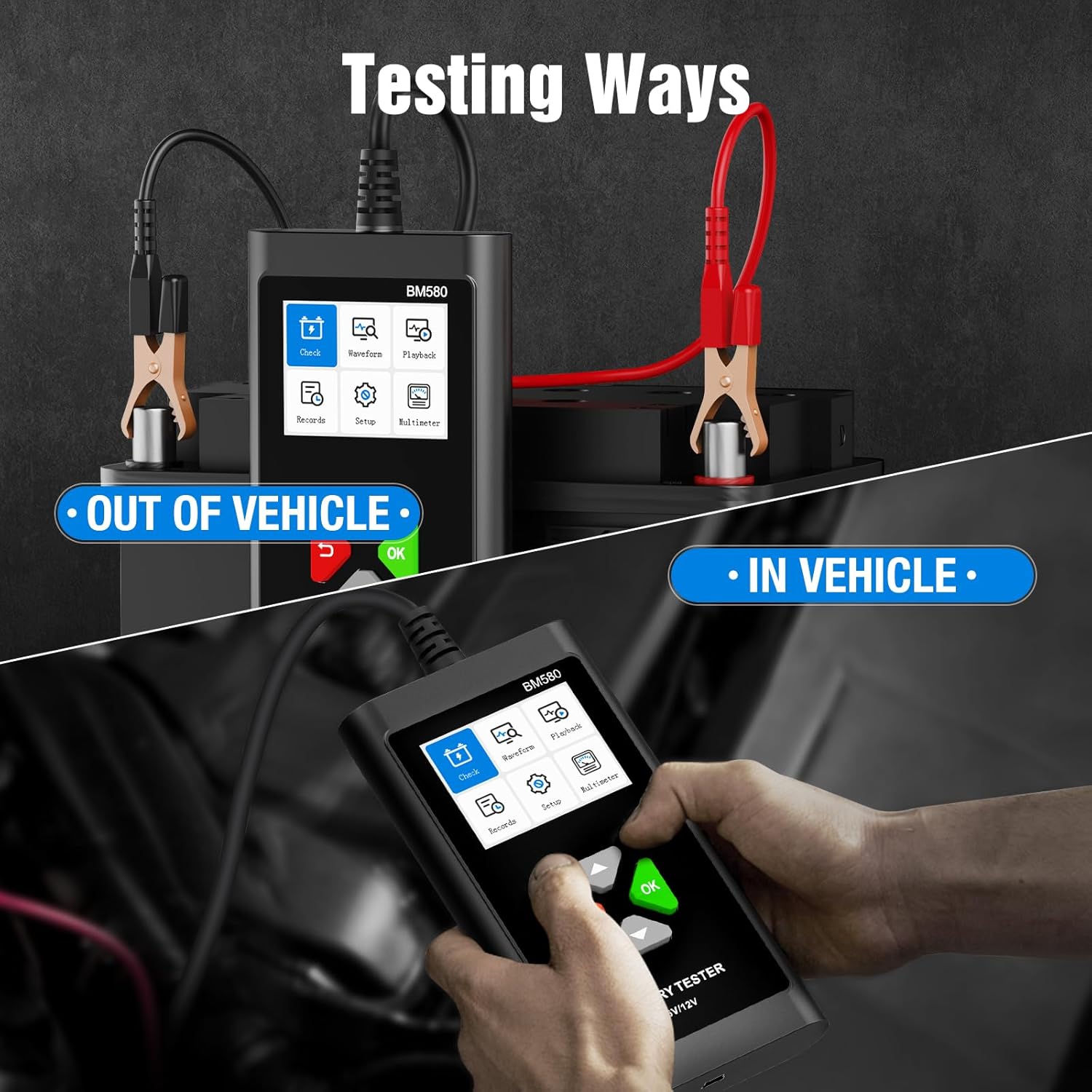 JDIAG Battery Load Tester 6V 12V Car Battery Tester 100-2000CCA Automotive Battery Tester Alternator Analyzer for Standard Test/Cranking/Charging/Loading Test BM580