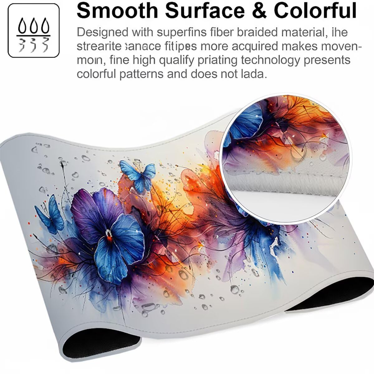 Tappetino per Mouse Gaming XXL 1200x600x3mm– Ufficio Mousepad Grande – Migliora la Velocità e la Precisione Tenuta Stabile Sottomano per Ufficio e Casa Accessori Scrivania Fiori PjY10857 N-U