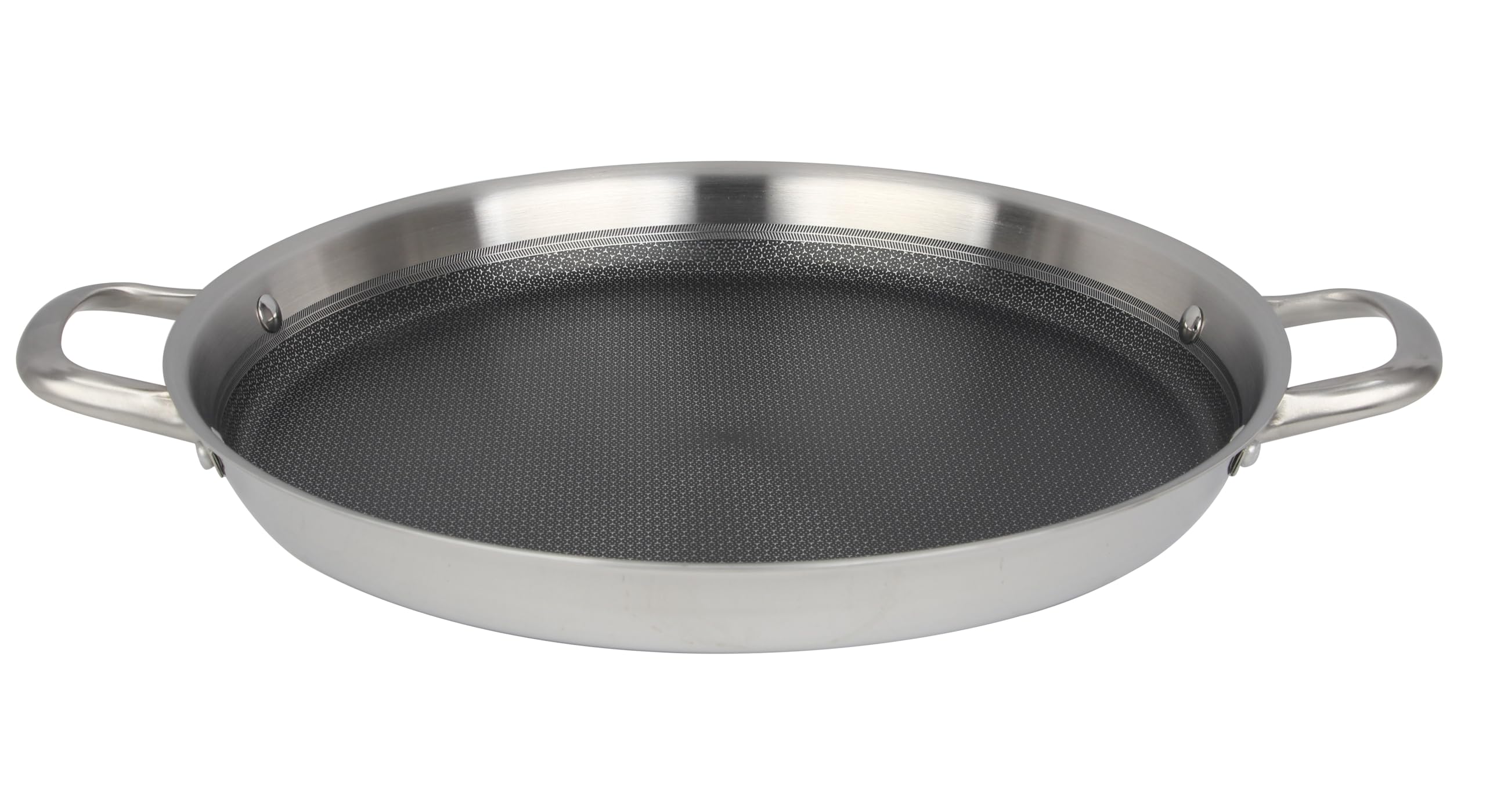 Cheffinger Poêle à paella antiadhésive en acier inoxydable avec 2 poignées, structure en nid d'abeille, compatible avec tous les types de feux