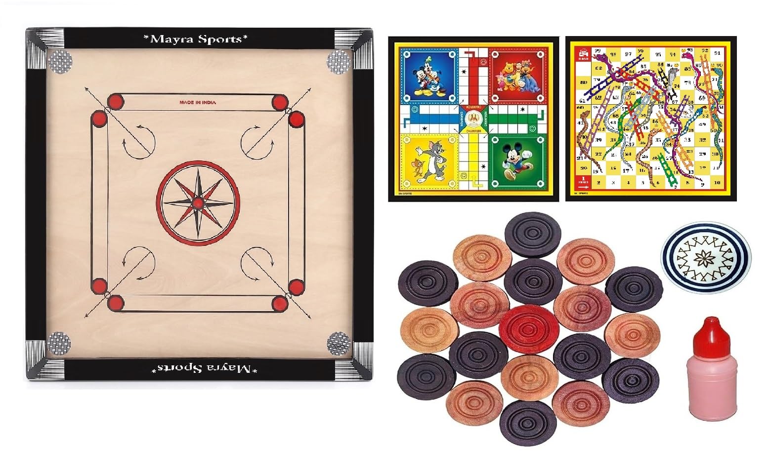 MAYRA Primium Wooden Carrom Board Ply Extra Smooth with All Accessories (Medium Size 26 * 26 with Ludu Snake) (B0CQVLN419) Amazon Price History, Amazon Price Tracker