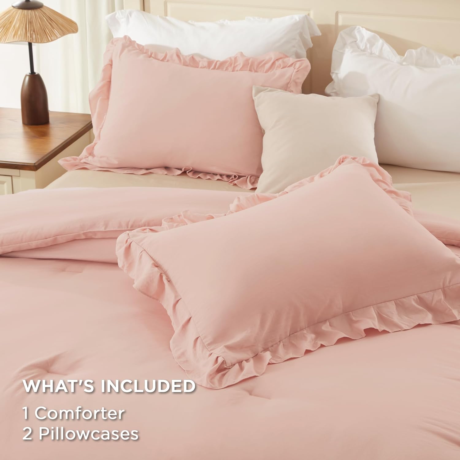 Andency Blush King Comforter Set(104x90Inch), 3 Pieces Farmhouse Shabby Chic Ruffle Bedding Comforter Sets, Lightweight Fluffy All Season Soft Microfiber Bed Set - Image 7