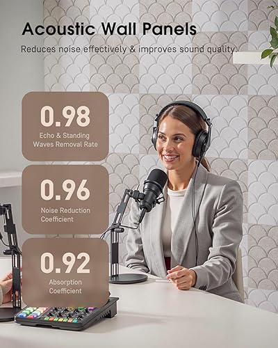 Miniatura 3 de Paneles acústicos autoadhesivos, paquete de 12 paneles de espuma a prueba de sonido para paredes, paneles de pared insonorizados de alta densidad de