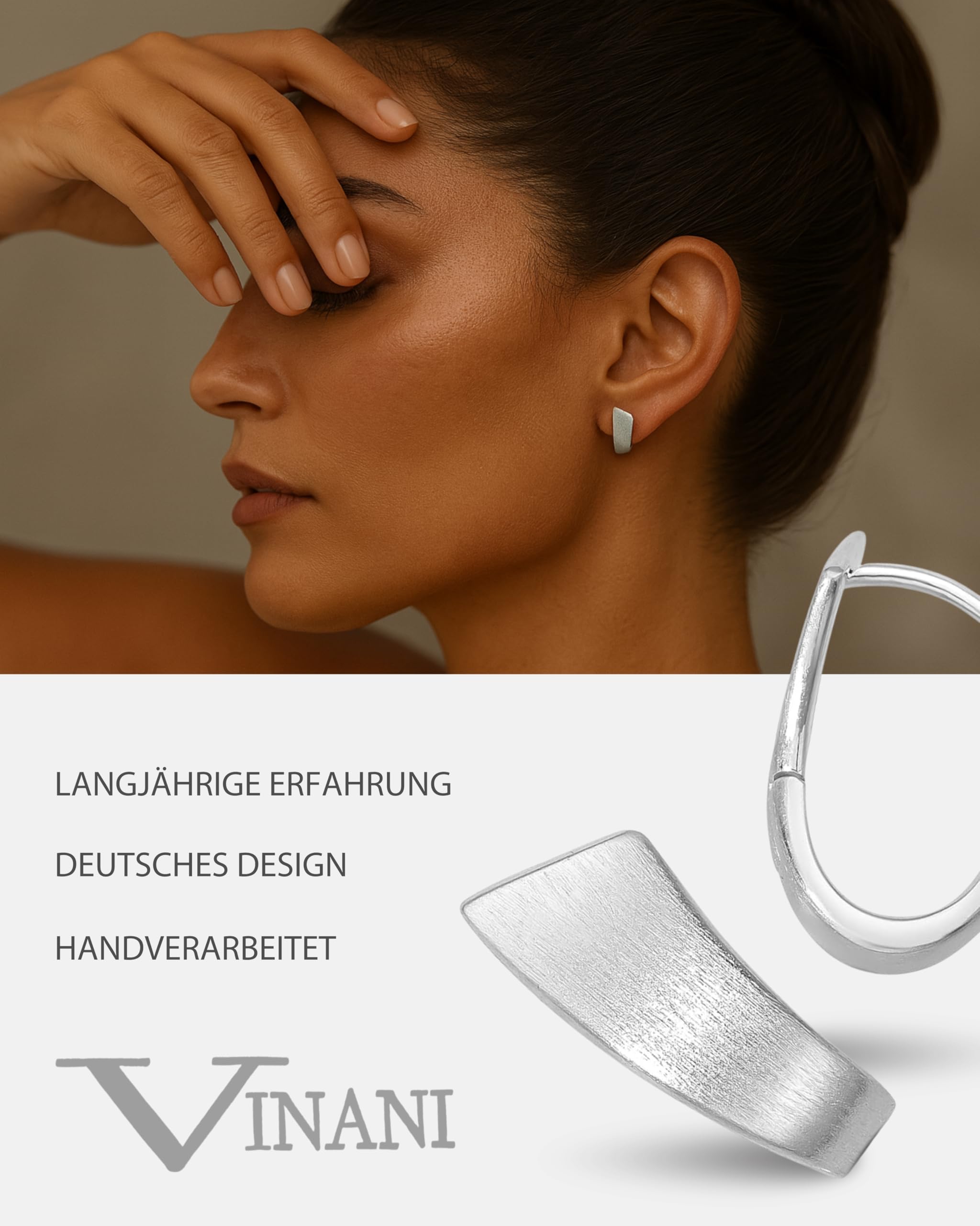 Vinani Damen Ohrringe 925 Silber - Klapp-Creolen Ohrring Set für Frauen aus 925 Sterling Silber U-Form gebürstet glänzend CDGG