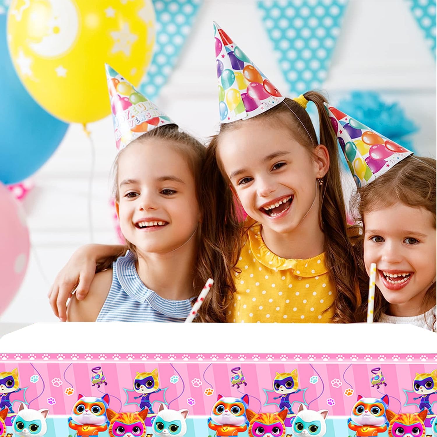 2Pacs Super Kitties Tablecloth Disposable Tablecover Birthday Party Supplies and Decorations for Kid Boy Baby Shower Rectangle Tables 70"X42" image 4