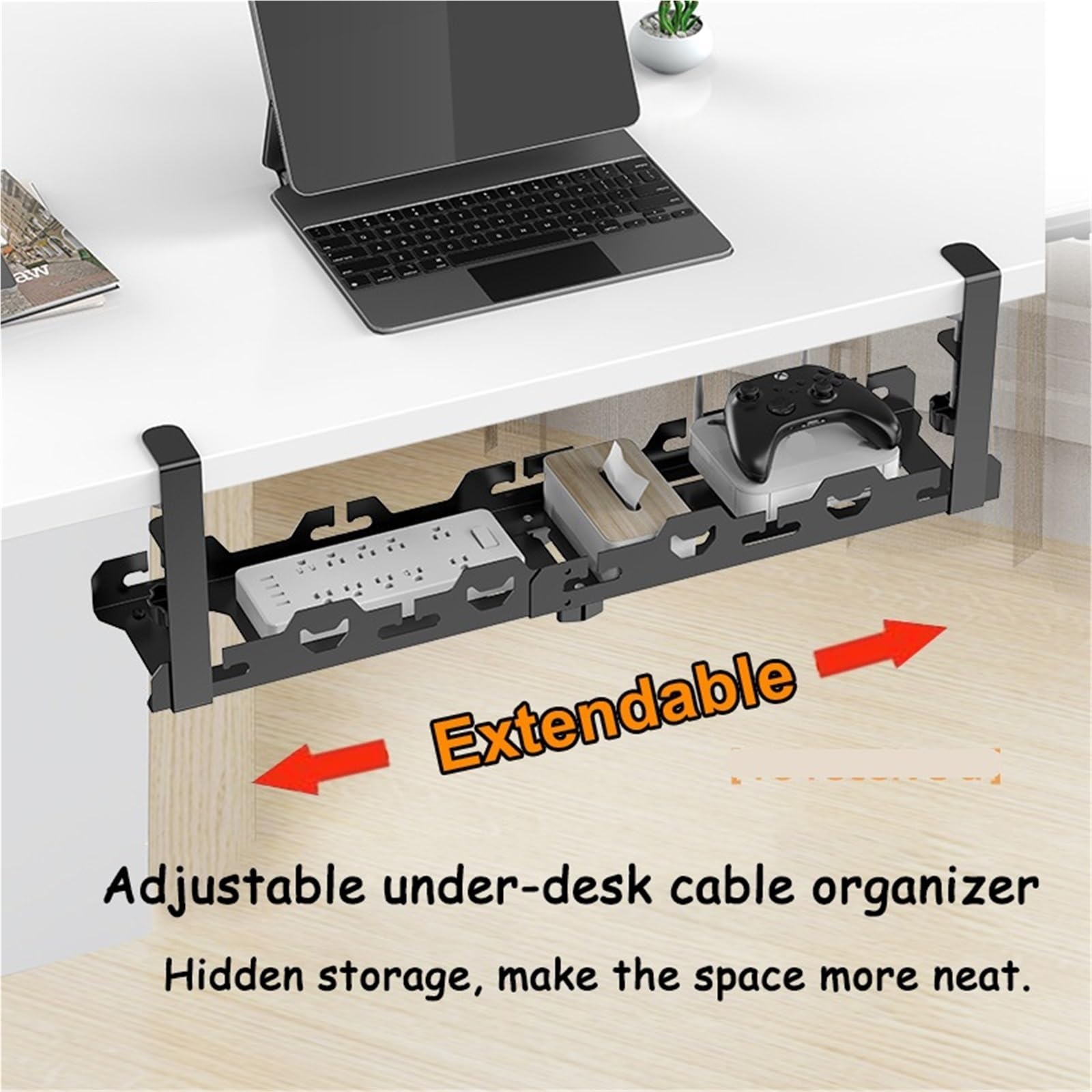 Kabelkanal Schreibtisch Unter dem Schreibtisch Kabelmanagement-Tablett ohne Bohren, Metall-Kabelmanagement unter mit Klemmmontage-Kabelfach Kabelmanagement(Black)
