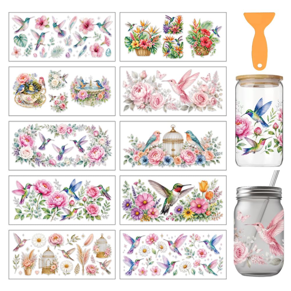 arricraft 10 Sheets Vintage Birdcage Peony UV DTF Cup Wrap Stickers