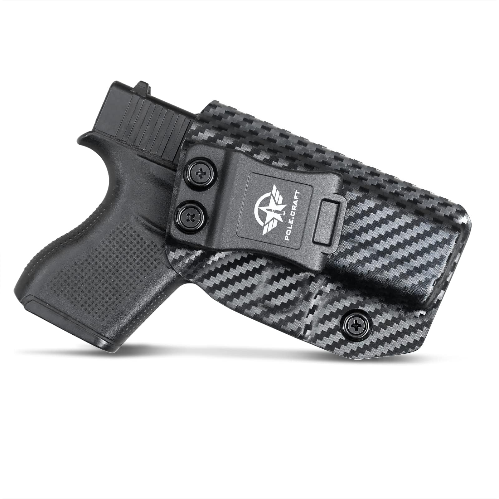 POLE.CRAFT IWB Kydex Holster Custom Fits: Glock 43 / Glock 43X - Inside Waistband Carry Holster - Adj. Cant Retention - Cover Mag-Button - No Wear - No Jitter