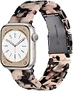 V.R.HOPE Resin Watch Band Compatible with Apple Watch Band for Women 38mm 40mm 41mm 42mm Tortoise Fashion Lightweight Bracelet Strap for iWatch Series 11/10/9/8/7/6/5/4/3/2/1/SE3 (Black Floral)