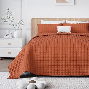 WSOFRLAC Luxury Velvet Quilt Set King Size, Comforter Set with Pillow Shams, Soft Lightweight Bedspread Coverlet Bedding Sets for All Seasons, Red Brown