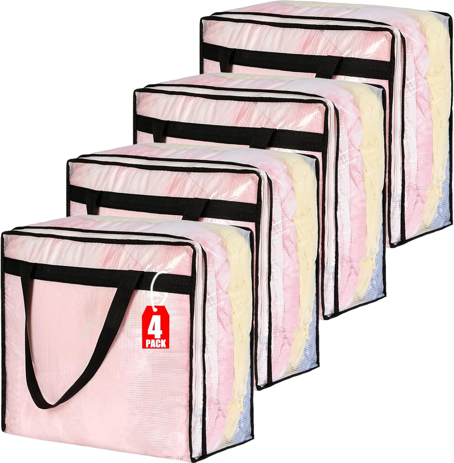 MKOKYD 40L Clear Storage Bags for Blanket, Clothes, Comforter, Bedding, Sheet, Pillow - Closet Organizers and Storage Containers, Under Bed Storage Bag with Zipper (Black, 6 Pack)