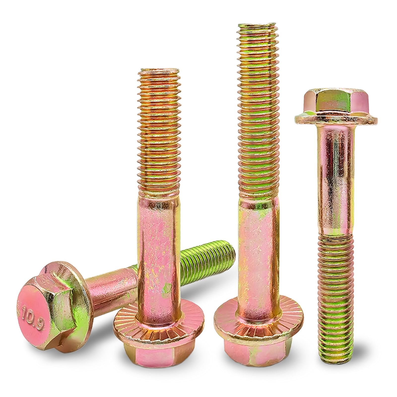 Hoomuy M8 x 70mm 10pcs Heavy Duty Flanged Hex Head Bolts, Flange Hexagon Head Screws, 10.9 Grade Alloy Steel, Yellow Zinc Plated, Metric Half Thread