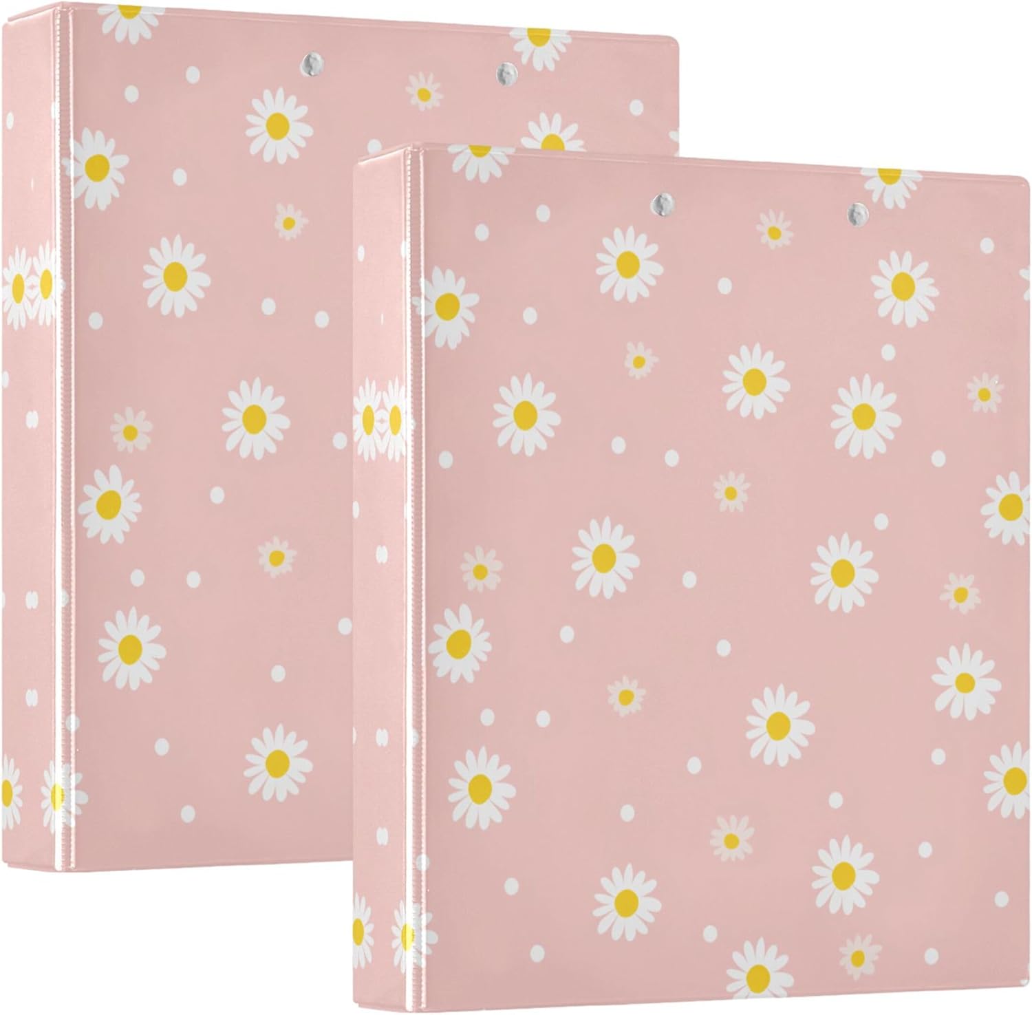 Pink Daisy 3 Ring Binders, 1.5” Round Ring Binders with Clipboard - Letter Size, 3 Interior PVC Clear Pockets & Anti-Slip Clip for Office School Supplies, 2PCS