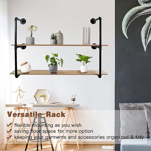 Miniatura 2 de Soporte para colgar ropa en la pared, 72 pulgadas, resistente, desmontable, de hierro negro, soporte para barra de ropa, estante de ropa,
