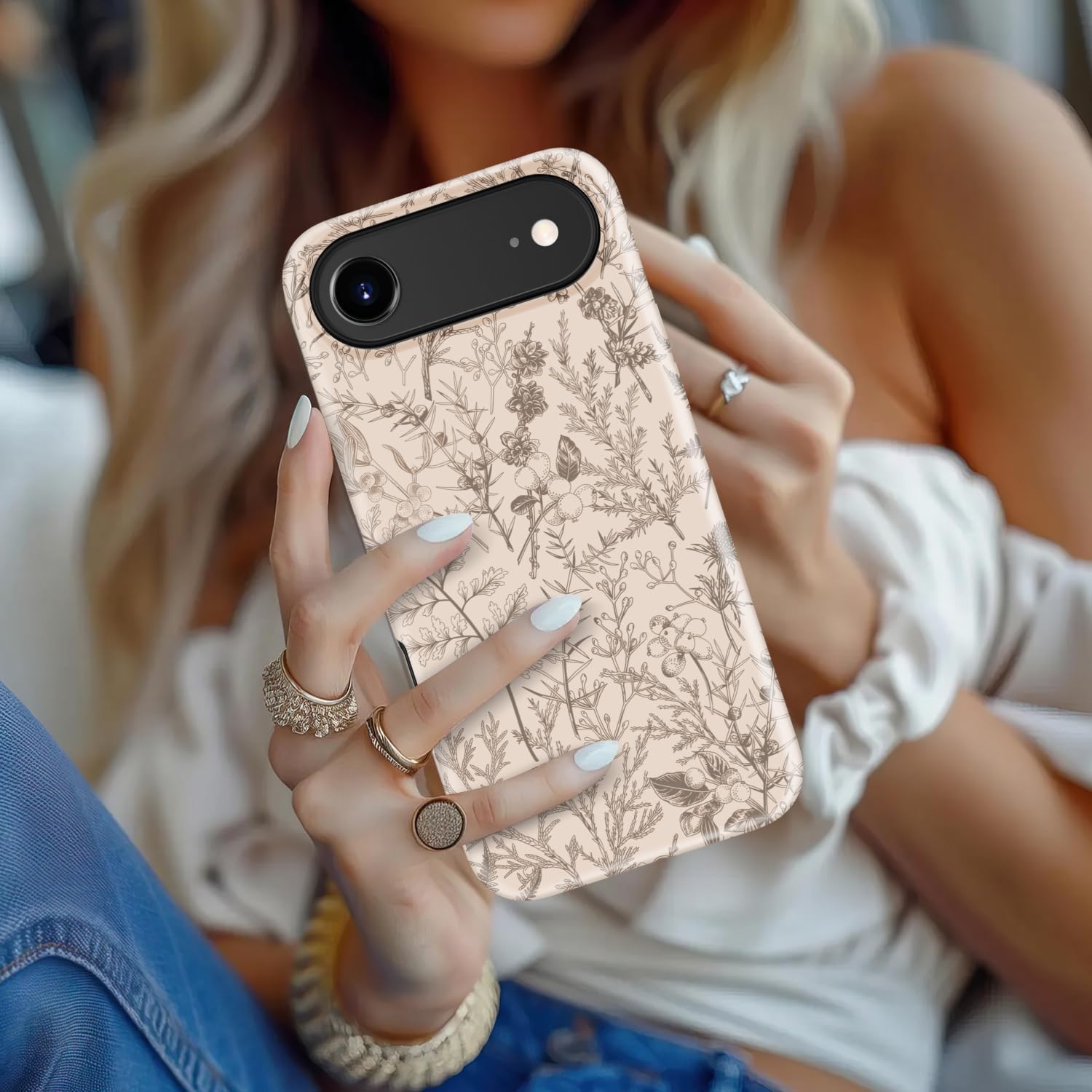 for iPhone Air Case Cute – Wireless Charging Compatible – Dual-Layer Shockproof Protection with Stylish Wildflower Design – Phone Case for iPhone 17 Air - Beige Botanical Floral - Image 6