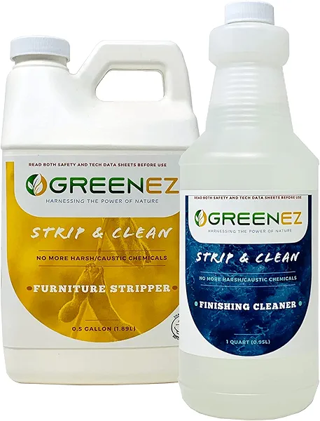 GREENEZ Strip & Clean Furniture Stripping Kit | Removes Multiple Paint Layers | Varnish & Epoxy Remover | Wood Paint Stripper | Melts Coatings | Soy-Based Formula | Includes Residue Removal Spray