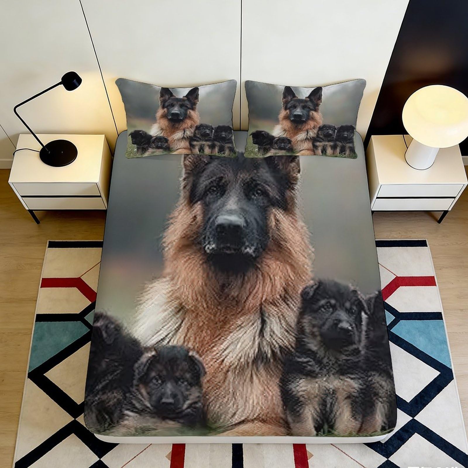 Pnayamiorkfel Style-4 3D Printed German Shepherd Dog Fitted Sheet Microfiber Soft Bed Cover Puppy Pattern For Bedroom Guest Room Decor 90X200x25cm