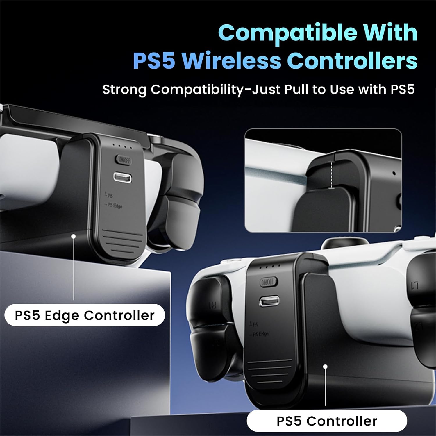 Ps-5 Controller Wireless Charger-Xhiver Portable Battery for DualSense,3500mAh, +15 Hours of Battery Life,Play While Charging&USB-C for Ps-5 Accessories,Black - Image 3