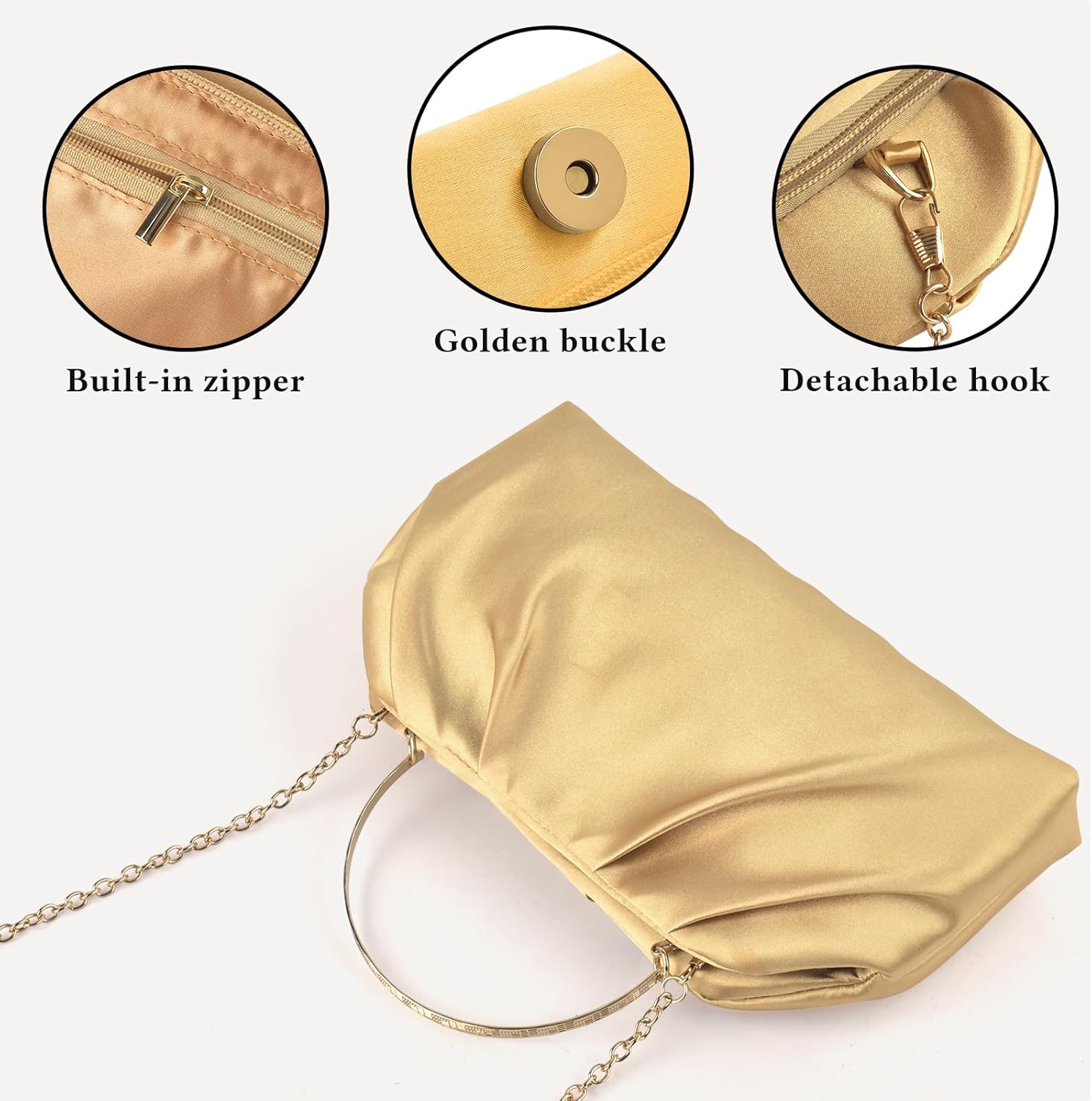 ERKOON Clutch Purse for Women Elegant Pleated Evening Bag Crossbody Shoulder Handbag Envelope Bag with 2 Detachable Chain - Image 5