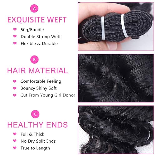 Miniatura 5 de Extensiones de cabello humano brasileño rizado profundo con cierre, 3 paquetes con cierre (10, 10, 10, 10+10), parte media, 4 x 4 pulgadas, cierre