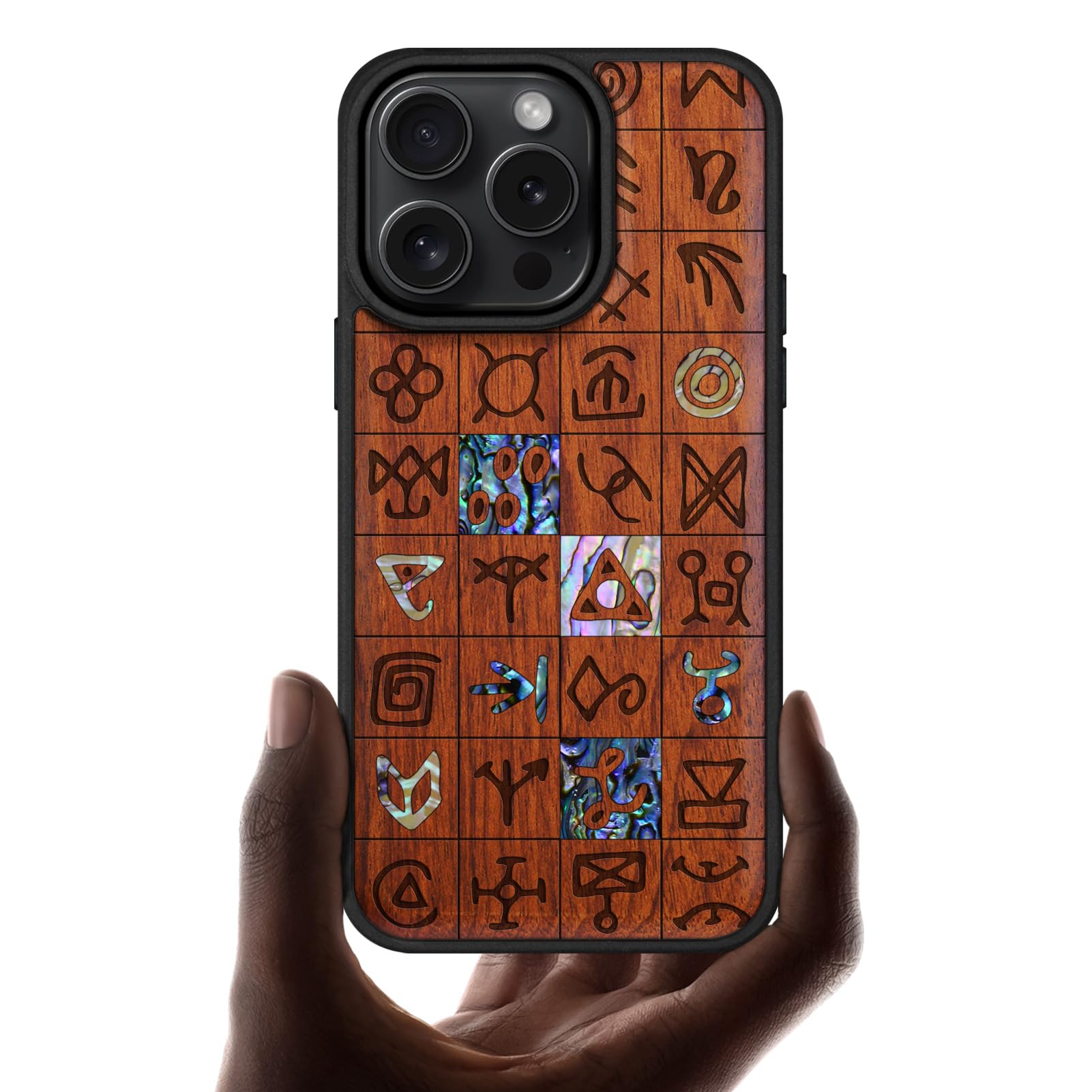 Carveit Magnetic Case for iPhone 16 Pro Case, Wood Artisan Engraved & Handmade Shell Inlaid, TPU Shockproof Cover, Compatible with MagSafe Wireless