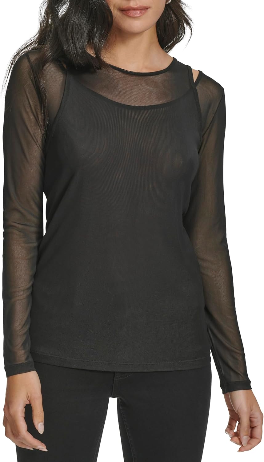 Calvin Klein Womens with Shoulder Detail Knit Longlseeve Blouse - Image 2