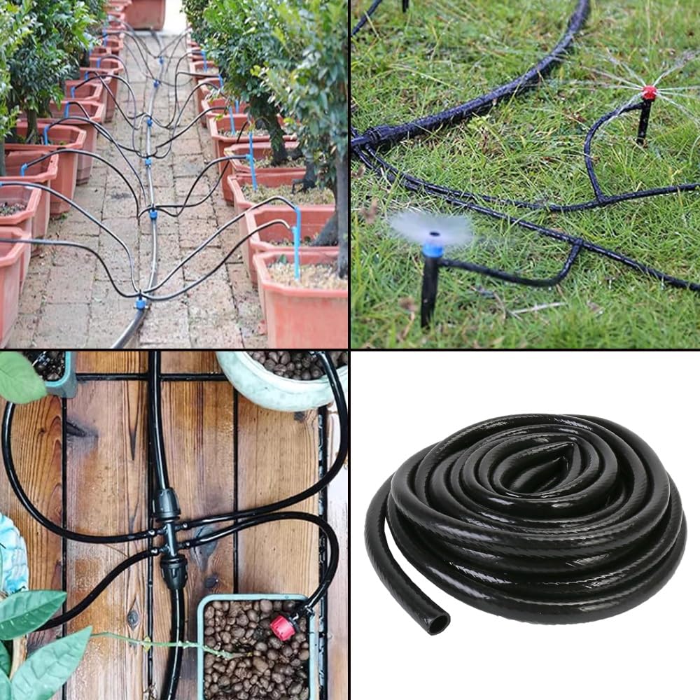 Tubo de riego de 12 m, manguera de riego de jardín de PVC de 1/2 pulgada, diámetro interior de 13 mm/diámetro exterior de 16 mm, tubo de riego por goteo negro para jardín, césped, invernadero