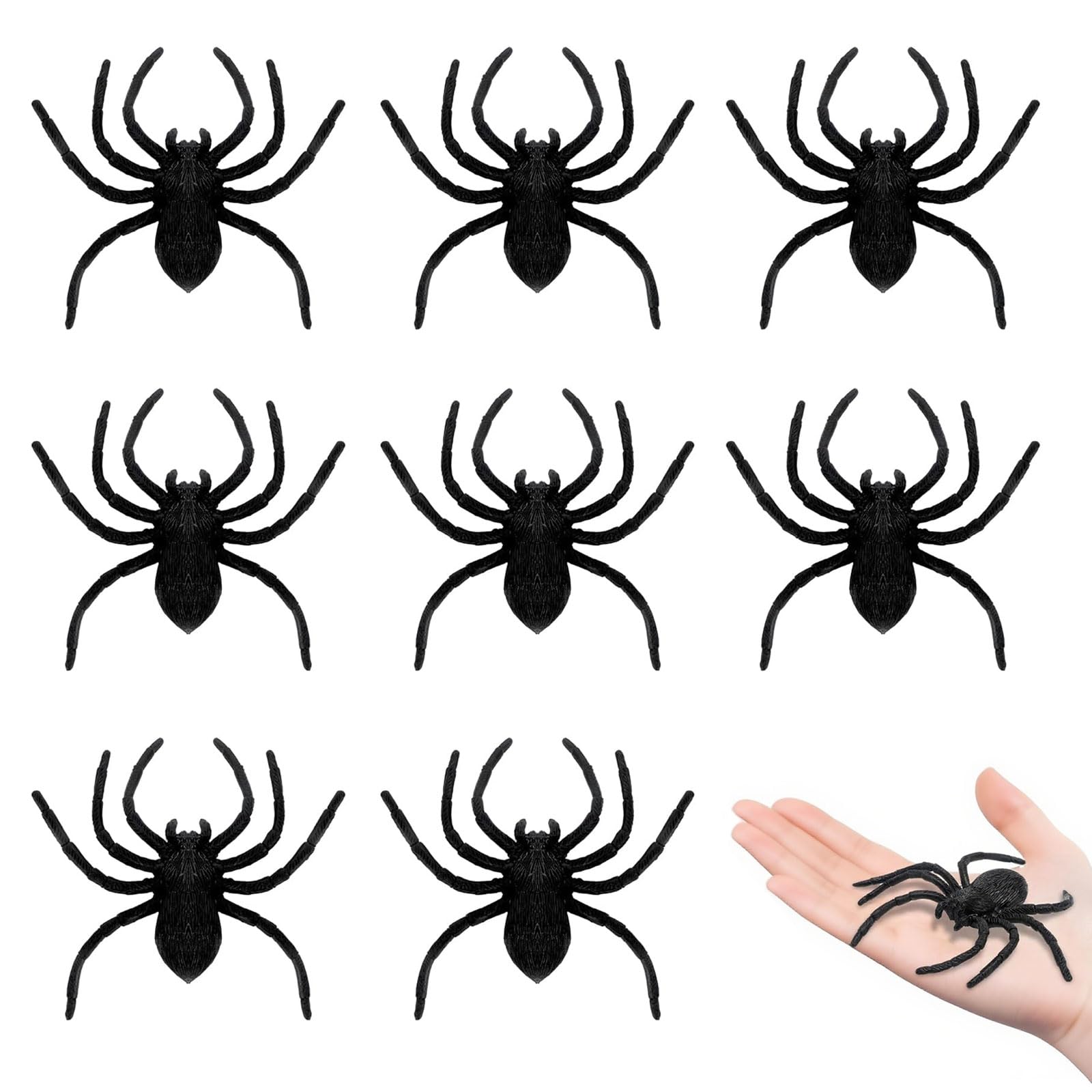 Muorruo 8 Pieces Plastic Spiders, Spider Halloween Decorations, Halloween Spider, Fake Spiders, Black Large Spider Web Decoration, Realistic Trick Props Frightening