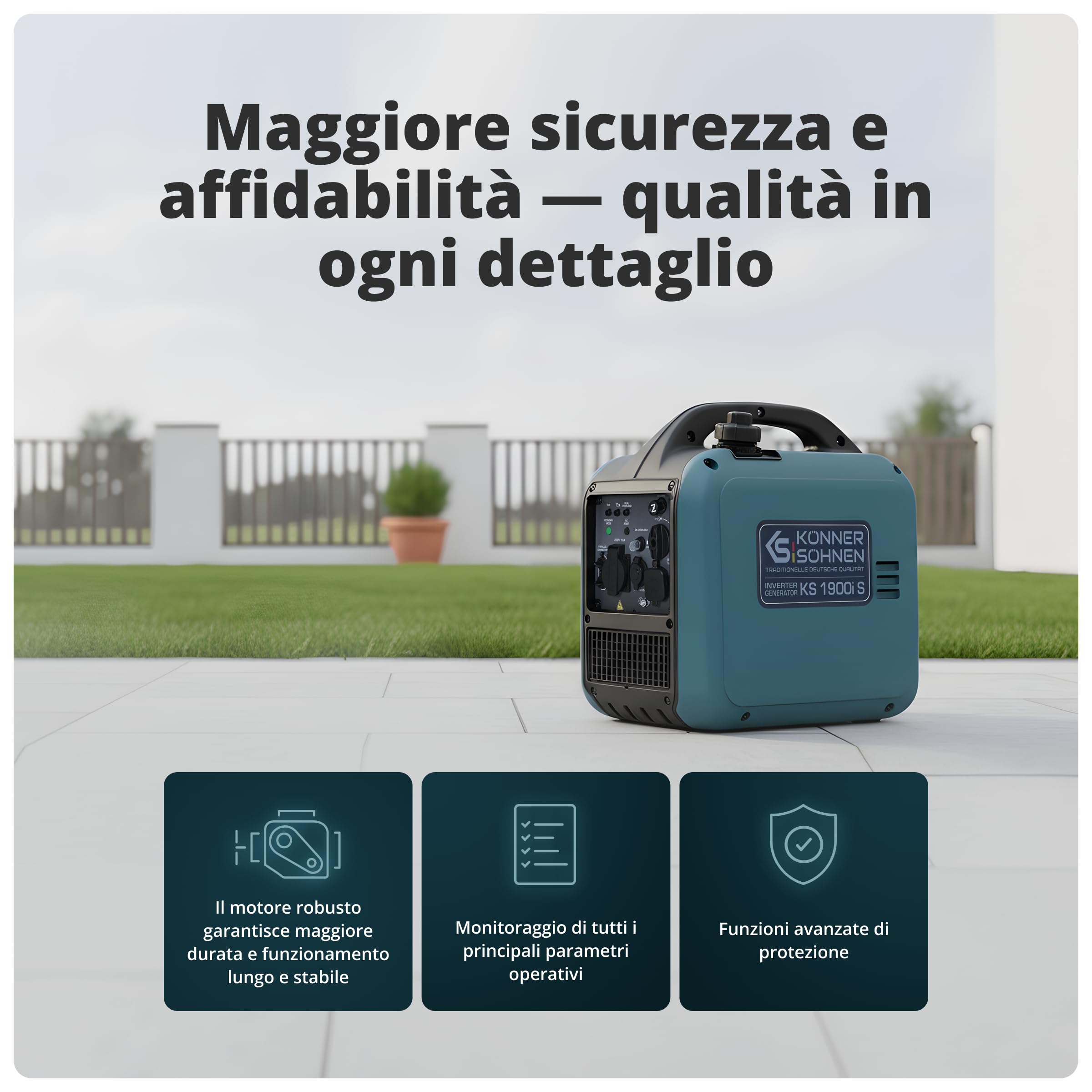 K&S Könner&Söhnen KS 1900i S Generatore Inverter 2,0 kW, generatore di corrente inverter con involucro insonorizzato, gruppo elettrogeno a benzina con avvolgimento in rame, generatore inverter 2 USB