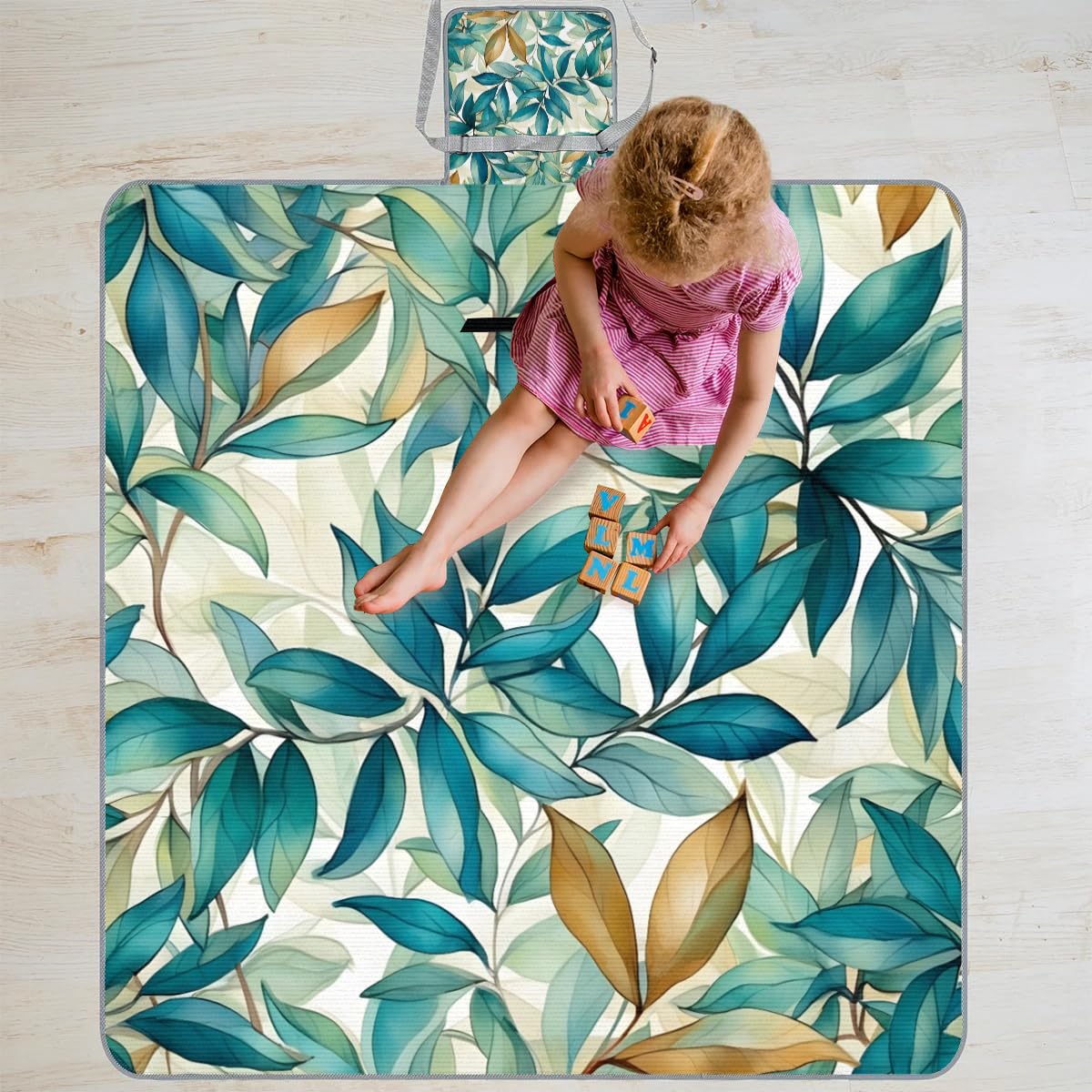 Mantas de picnic de 150 x 145 cm, con estampado de hojas, plegable, para exteriores, playa, impermeable, para la familia, playa, camping, senderismo, picnic