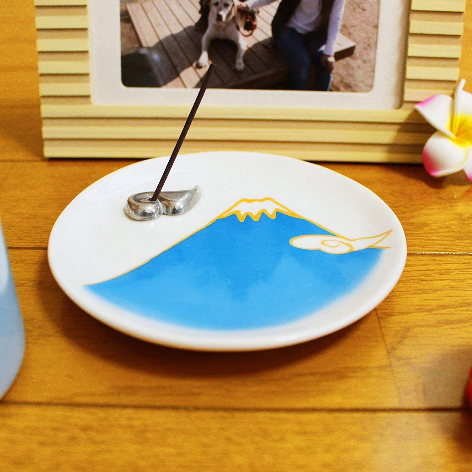 Amazon.co.jp: 香皿 富士山 ブルー 雲型香立て付 青富士 香立 お線香