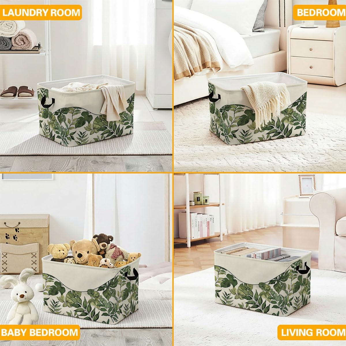 Leaf Laundry Hamper with Handles,Large 56L Foldable Square Clothes Basket Multi‑Use Blanket Storage Bins for Organizing Books,Toys,Gifts,Room Decoration,Laundry Room,Dorm Nursery image 5