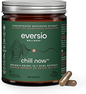 CHILL NOW by EVERSIO WELLNESS - Organic Reishi Mushroom Supplement - 15:1 Reishi DUAL Extract in 60 Vegan Capsules in JAR (250mg) - Immune Support Supplement and Adaptogens - Therapeutic Grade Reishi Mushroom Capsules Made with Organic Extract from Real Mushrooms and NO GRAIN - 51% Verified Beta-D-Glucans!