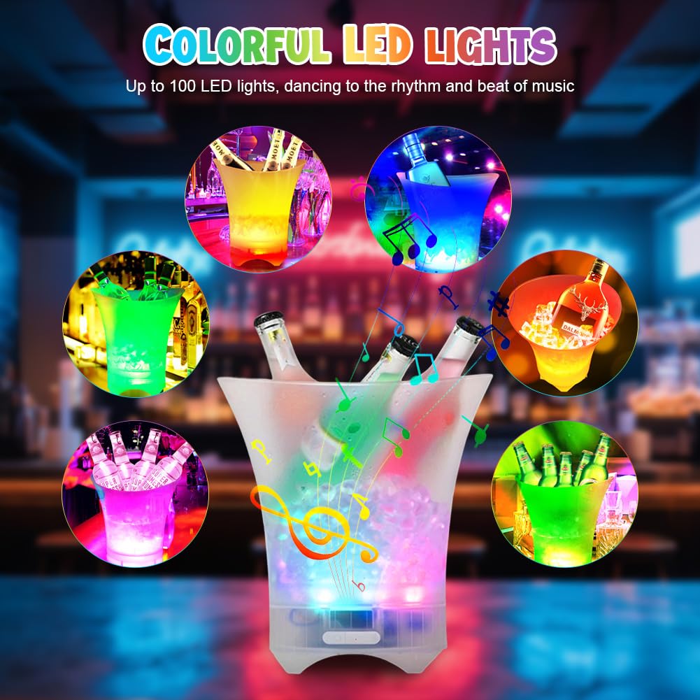 LED Eiskübel 5L, Multicolor LED Sektkübel, Eiseimer mit Bluetooth Lautsprecher, Bunter Farbverlauf,zum Kühlen Von Champagner,Wein,Getränke,Bier,Für Party,bar Club Thema