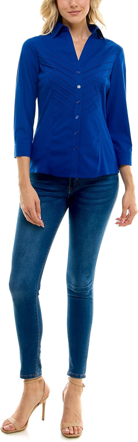 Zac & Rachel Womens Poplin Shirt with Rib Knit and ¾ Sleeve - Image 5