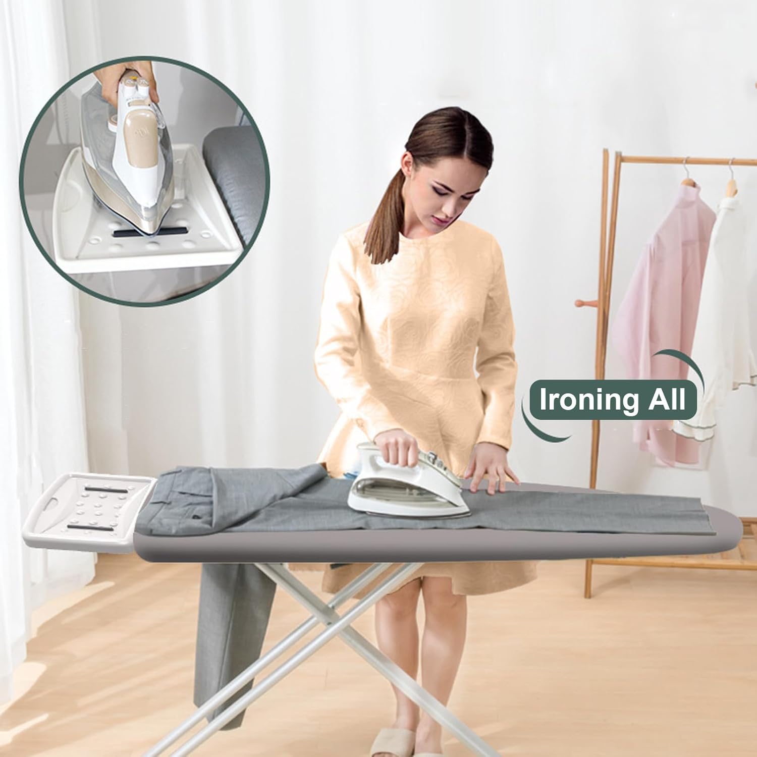 Ironing Board Full Size Iron Board Foldable 6 Level Height Adjustable 91x31cm Ironing Surface Heavy Duty Large Ironing Board with Iron Rest, Non Slip Feet, Metal Mesh