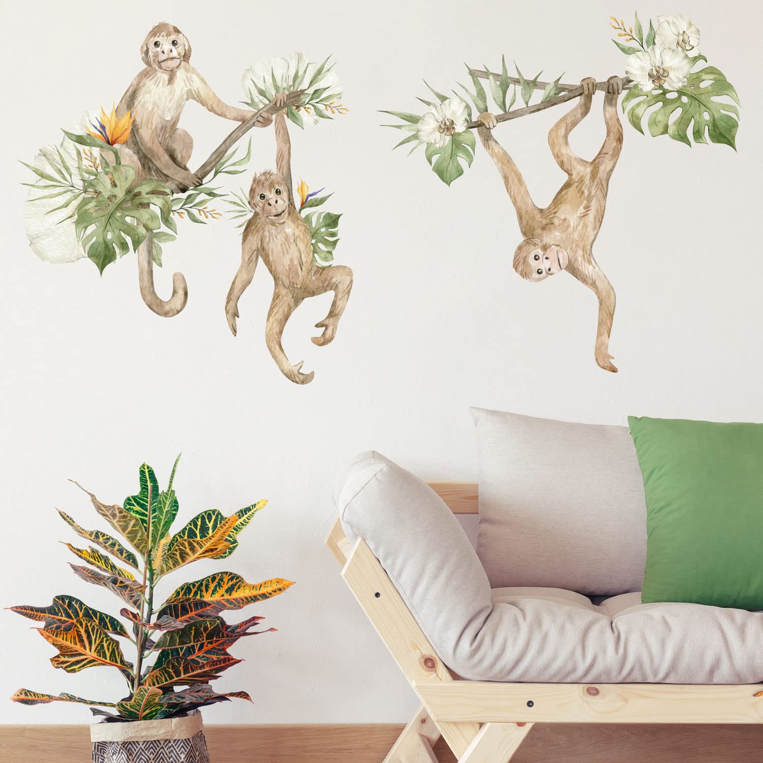Stickerscape Watercolour Safari Wall Stickers (Monkeys - Large Size) | Jungle Wall Stickers for a Children's Bedroom or Nursery | Easy to Apply and Cleanly Removable